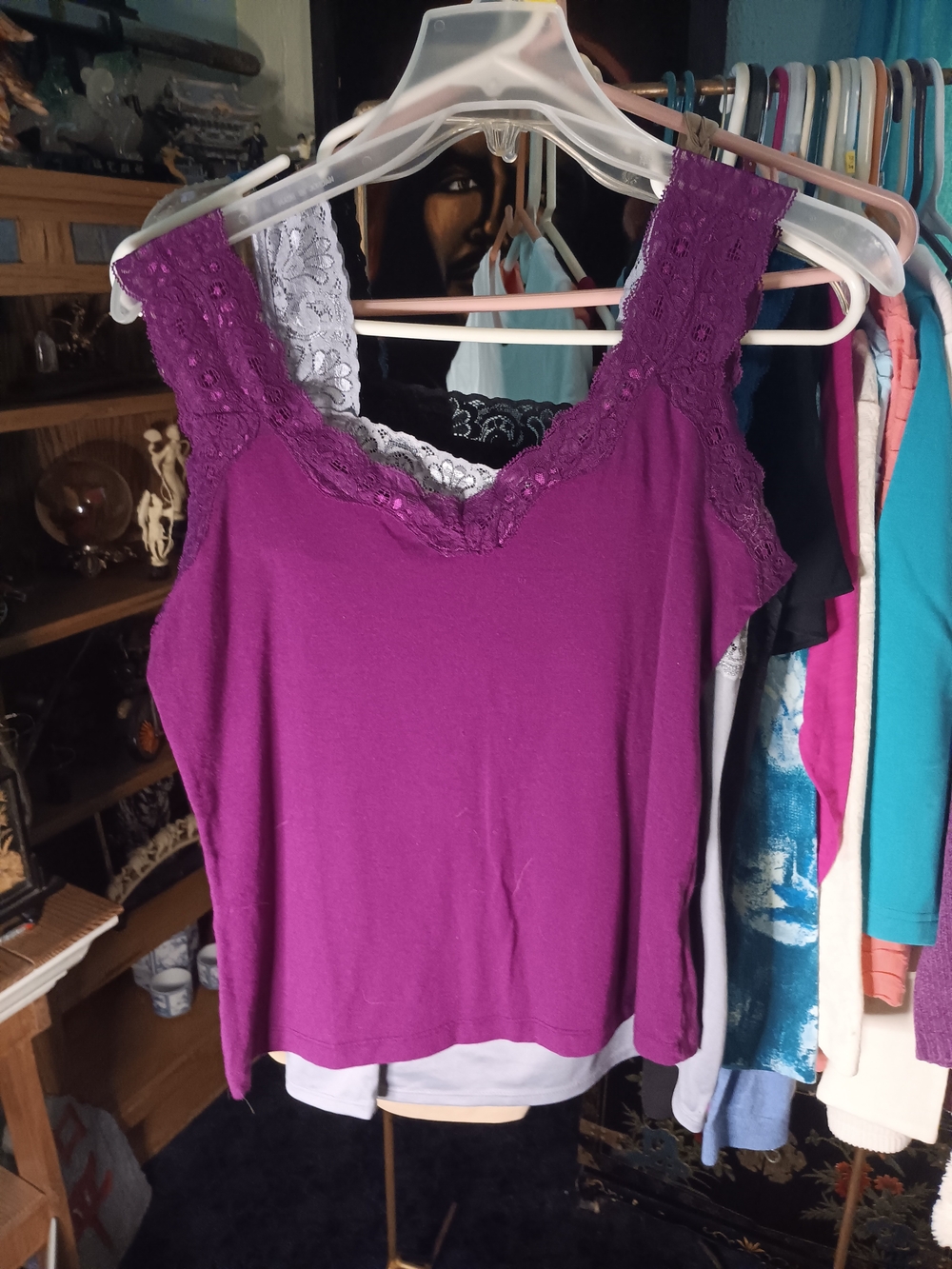 Covington Purple Lace-Trim Camisole Tank